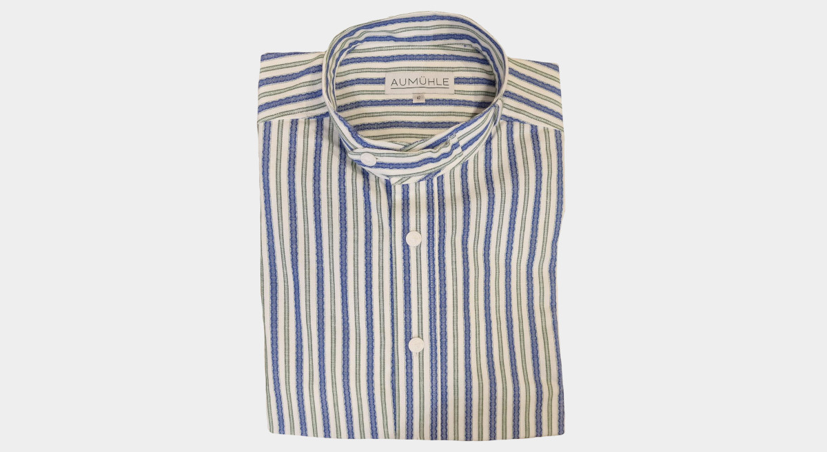 Werktagshemd Stehkragen, blau-grün
